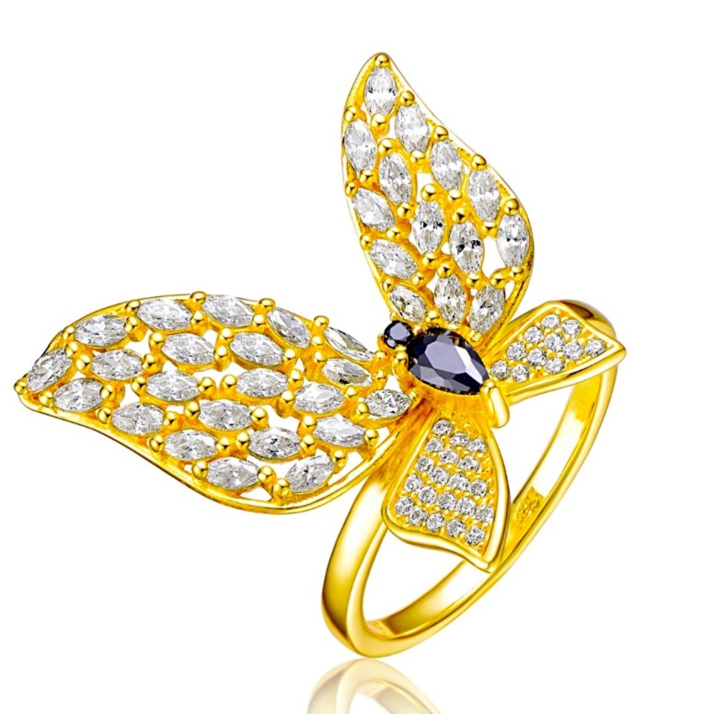 New Rachel Glauber 
14K Plated CZ Butterfly Ring
